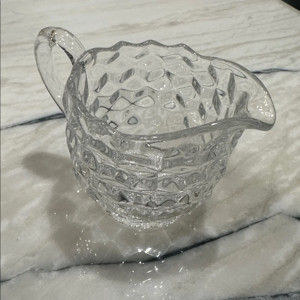 Fostoria American Cube Creamer Sugar Bowl on Tray Vintage Glass 1920-1940